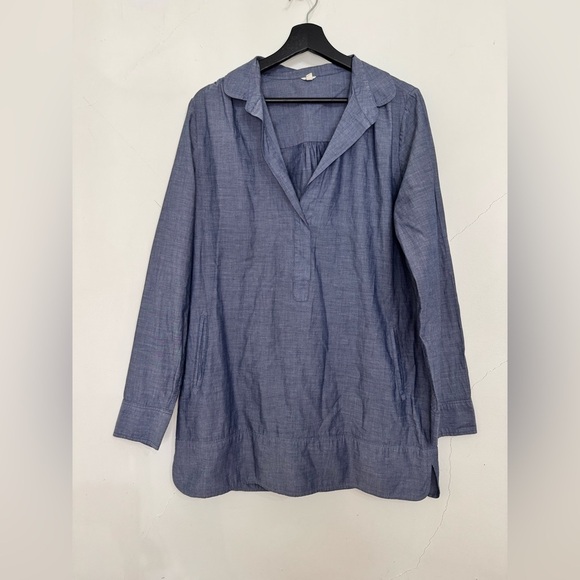 Women’s J Crew Bungalow Tunic Beach Vacation Slash Pockets 100% Cotton Dress - Picture 2 of 7